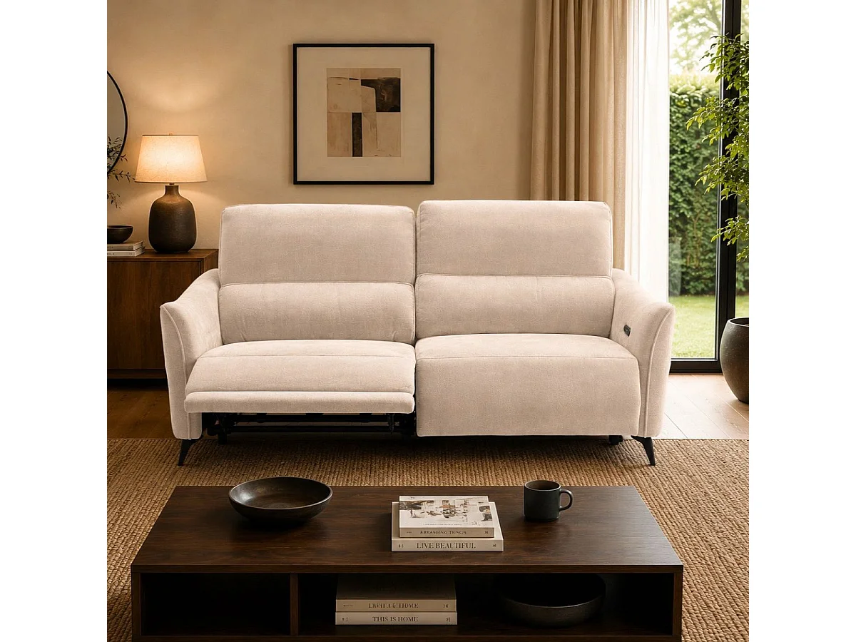 Canapé 3 places élec relax zéro gravity tissu waterproof beige - GARIOS