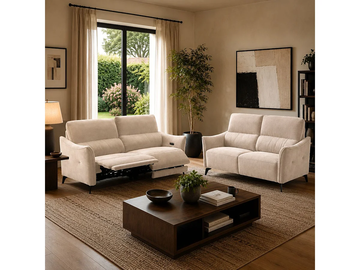 Canapé 3 places élec relax zéro gravity tissu waterproof beige - GARIOS