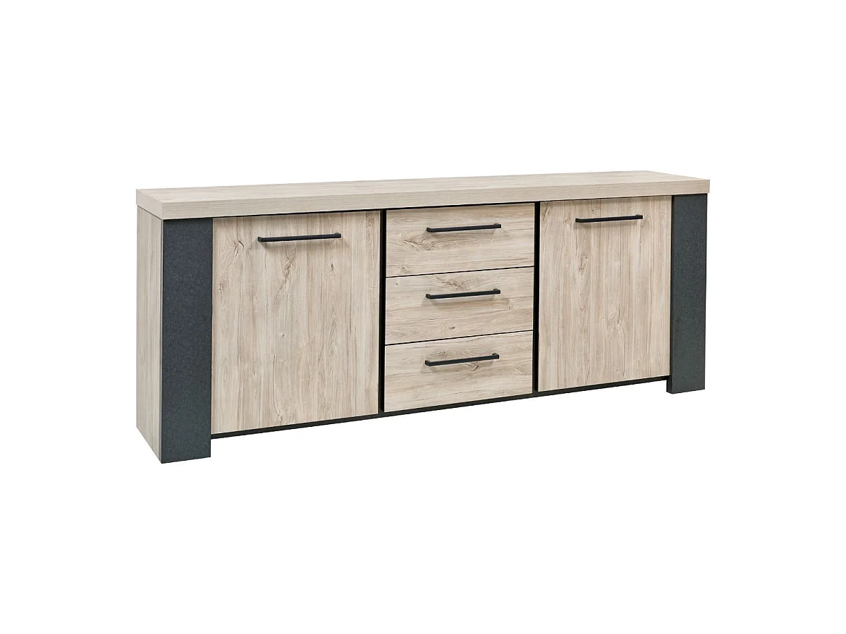 Séjour table + buffet finition chêne clair et gris ardoise - HADÈS