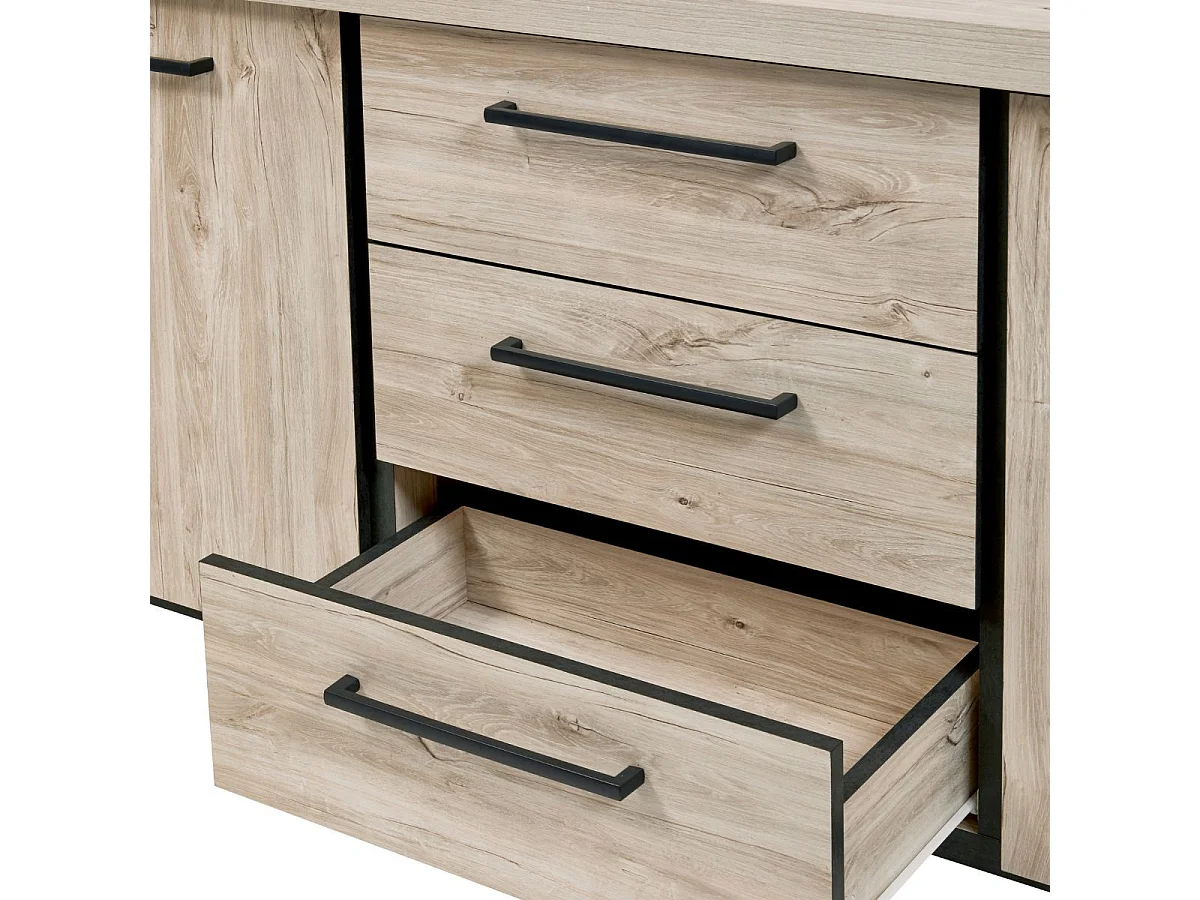 Séjour table + buffet finition chêne clair et gris ardoise - HADÈS