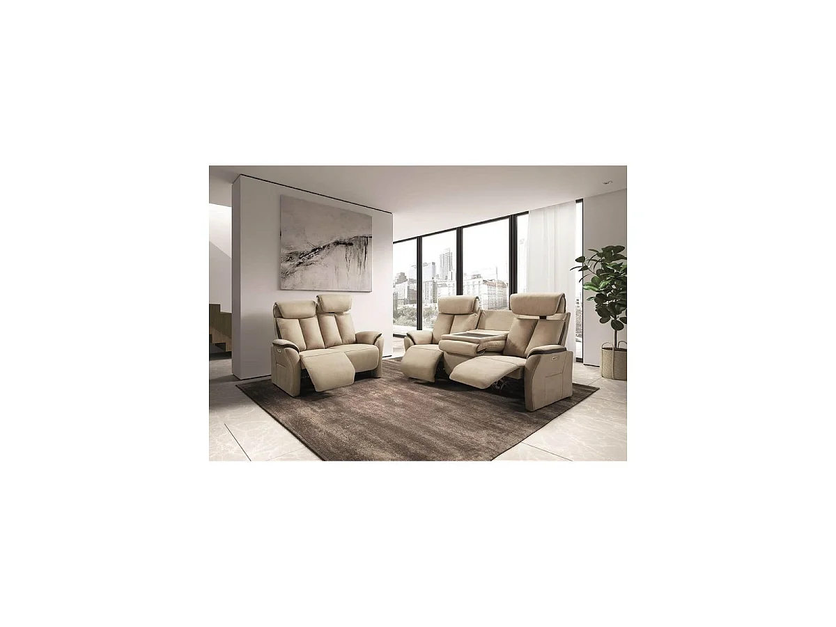 Canapé 2 places relax électrique New Nobuck beige et gris foncé - ODEON