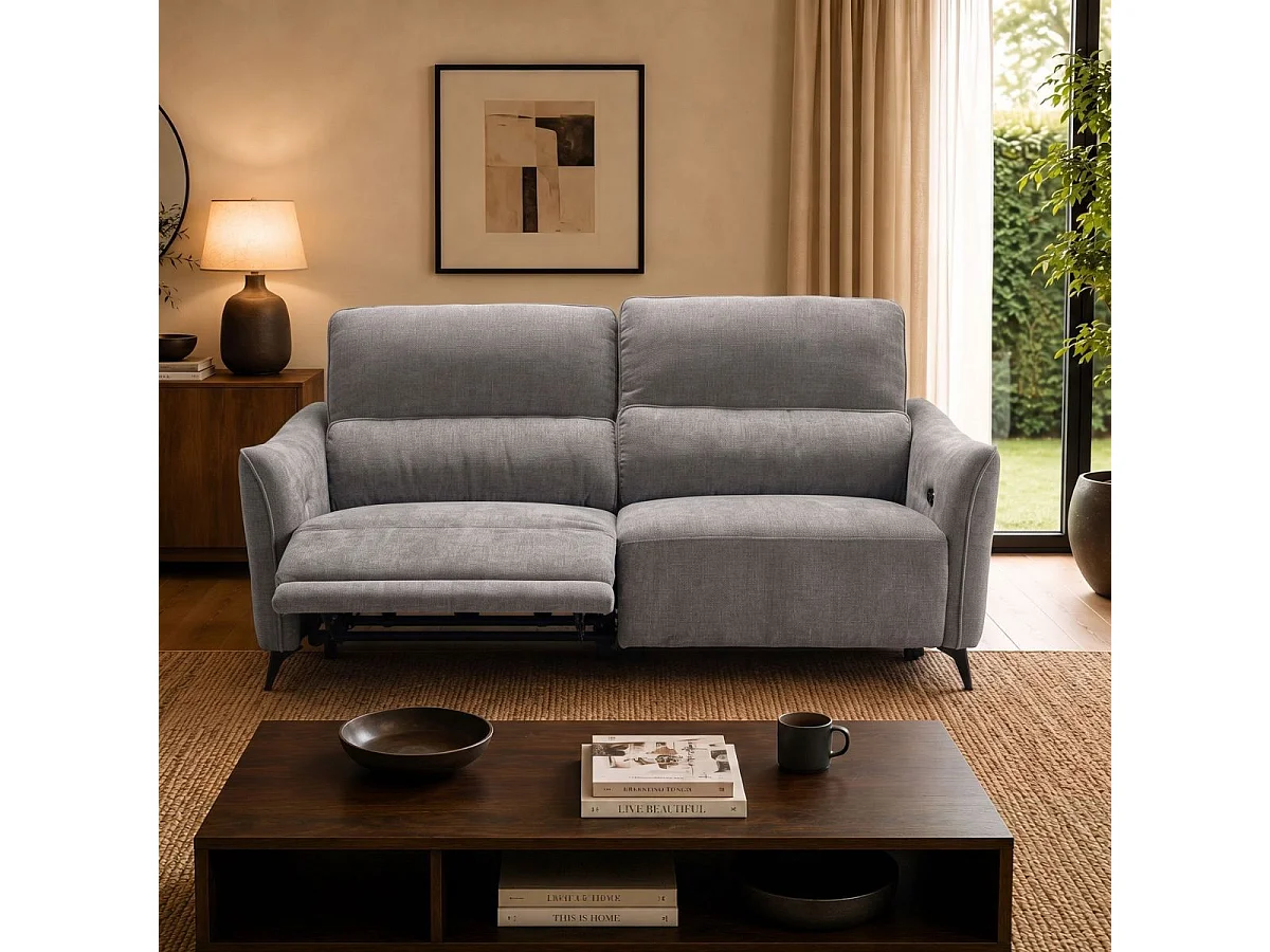 Canapé 3 places élec relax zéro gravity tissu waterproof gris - GARIOS