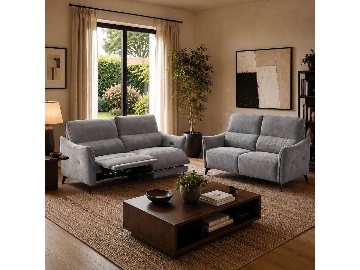 Canapé 3 places élec relax zéro gravity tissu waterproof gris - GARIOS