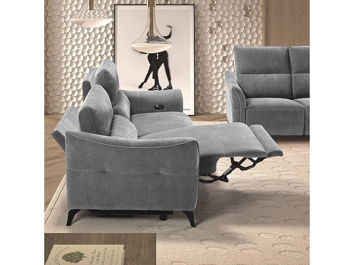 Canapé 3 places élec relax zéro gravity tissu waterproof gris - GARIOS