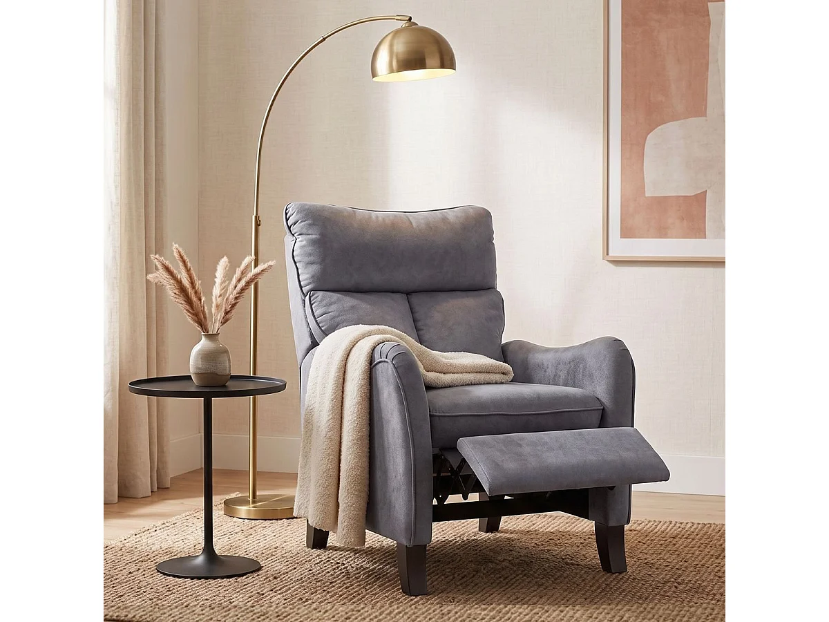 Fauteuil relax manuel tissu microfibre aspect suédine bleu - AMBOISE