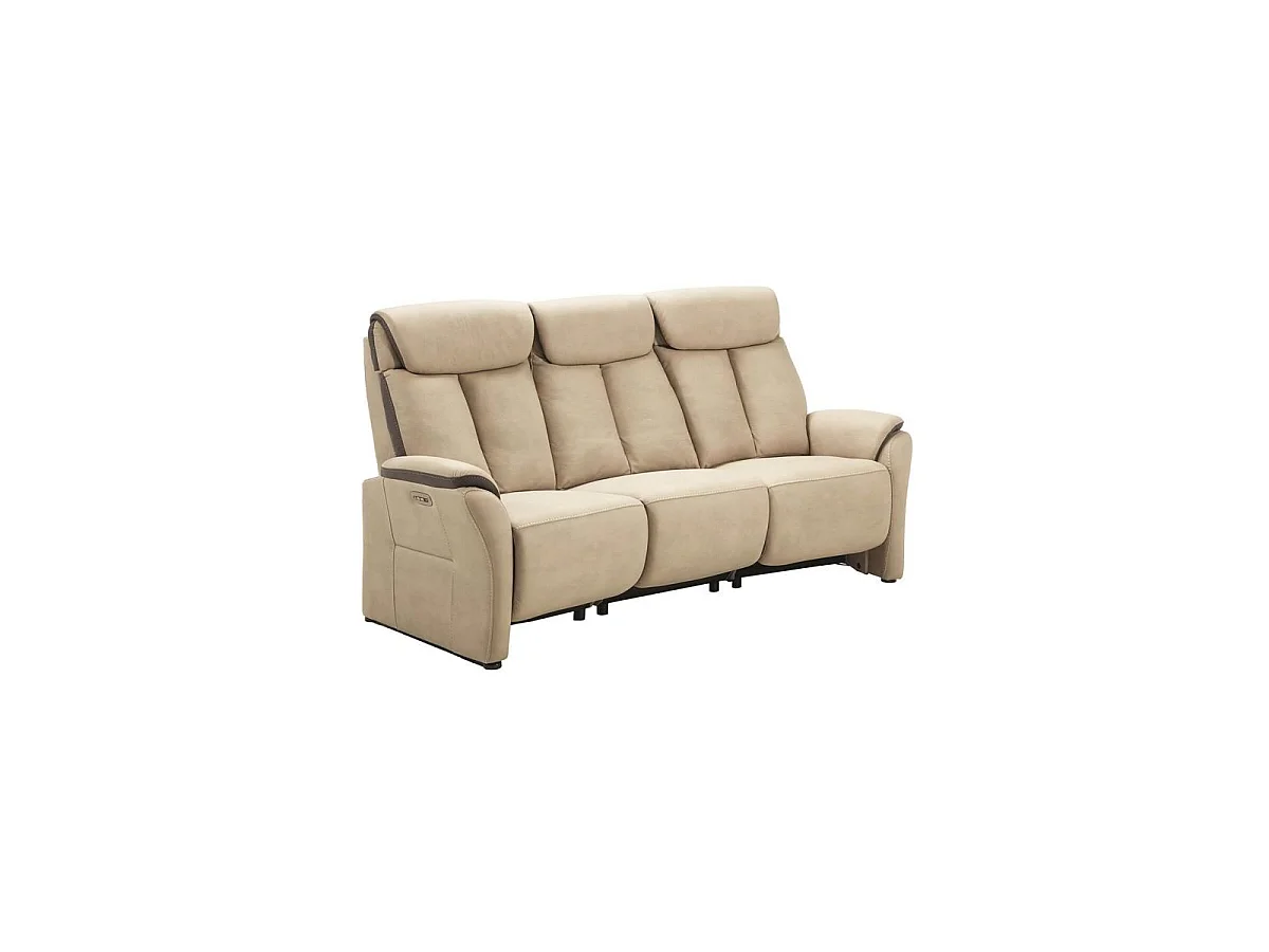 Canapé 3 places relax électrique New Nobuck beige et gris foncé - ODEON