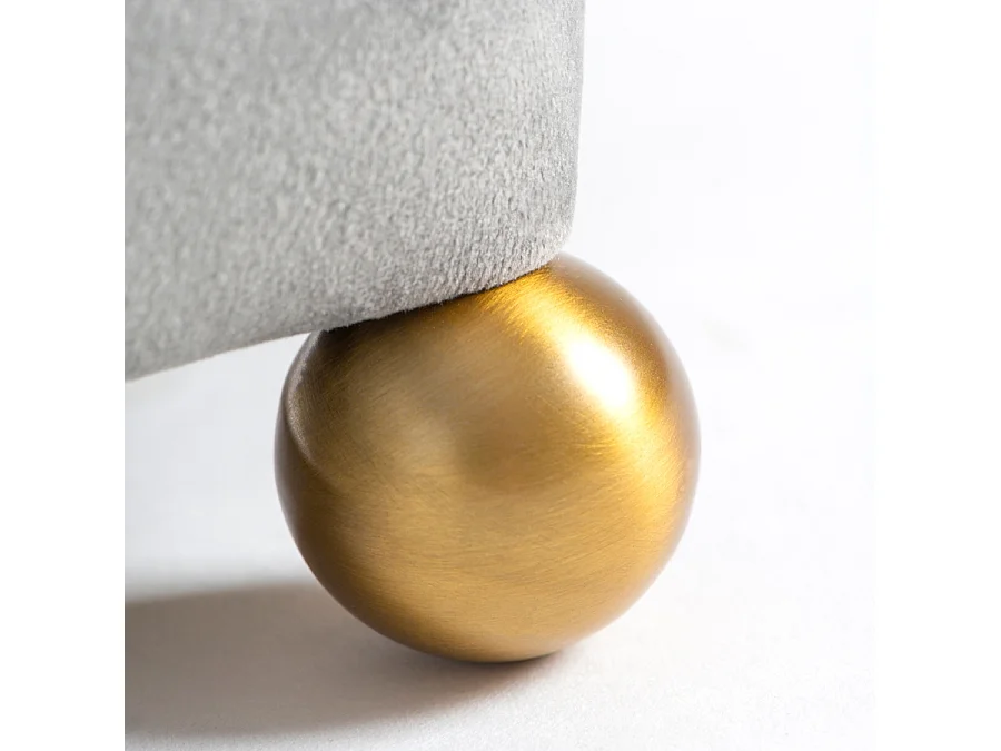 Quinn Stool - Velvet Upholstery, Foam-Padded Seat, Polished Brass Orbs, 45 cm