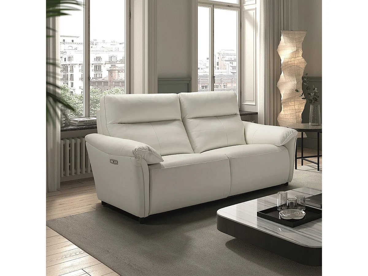 Canapé 3 places électrique relax zéro gravity cuir blanc - BALCO