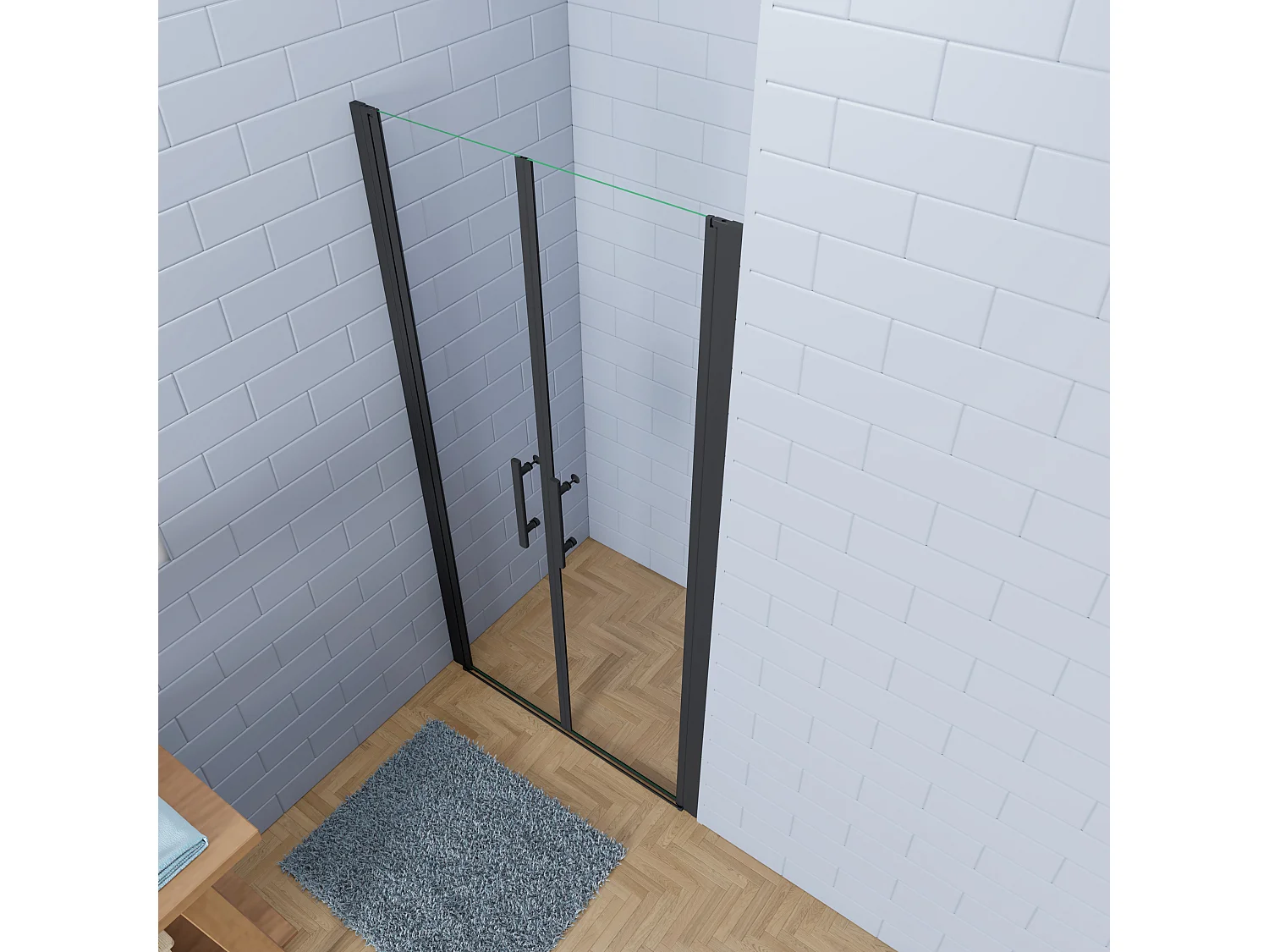 Aica industriële stijl dubbele draaideuren 80x195cm - 6mm gehard veiligheidsglas easyclean - mat zwarte aluminium Profiel