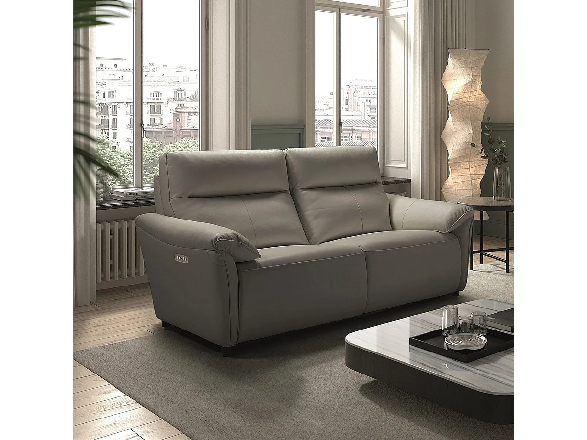 Canapé 3 places électrique relax zéro gravity cuir gris éléphant - BALCO