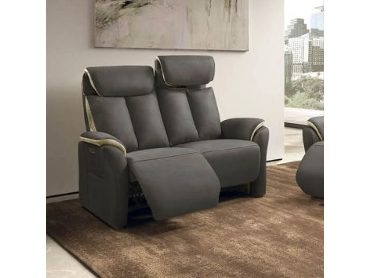Canapé 2 places relax électrique New Nobuck gris foncé et beige - ODEON