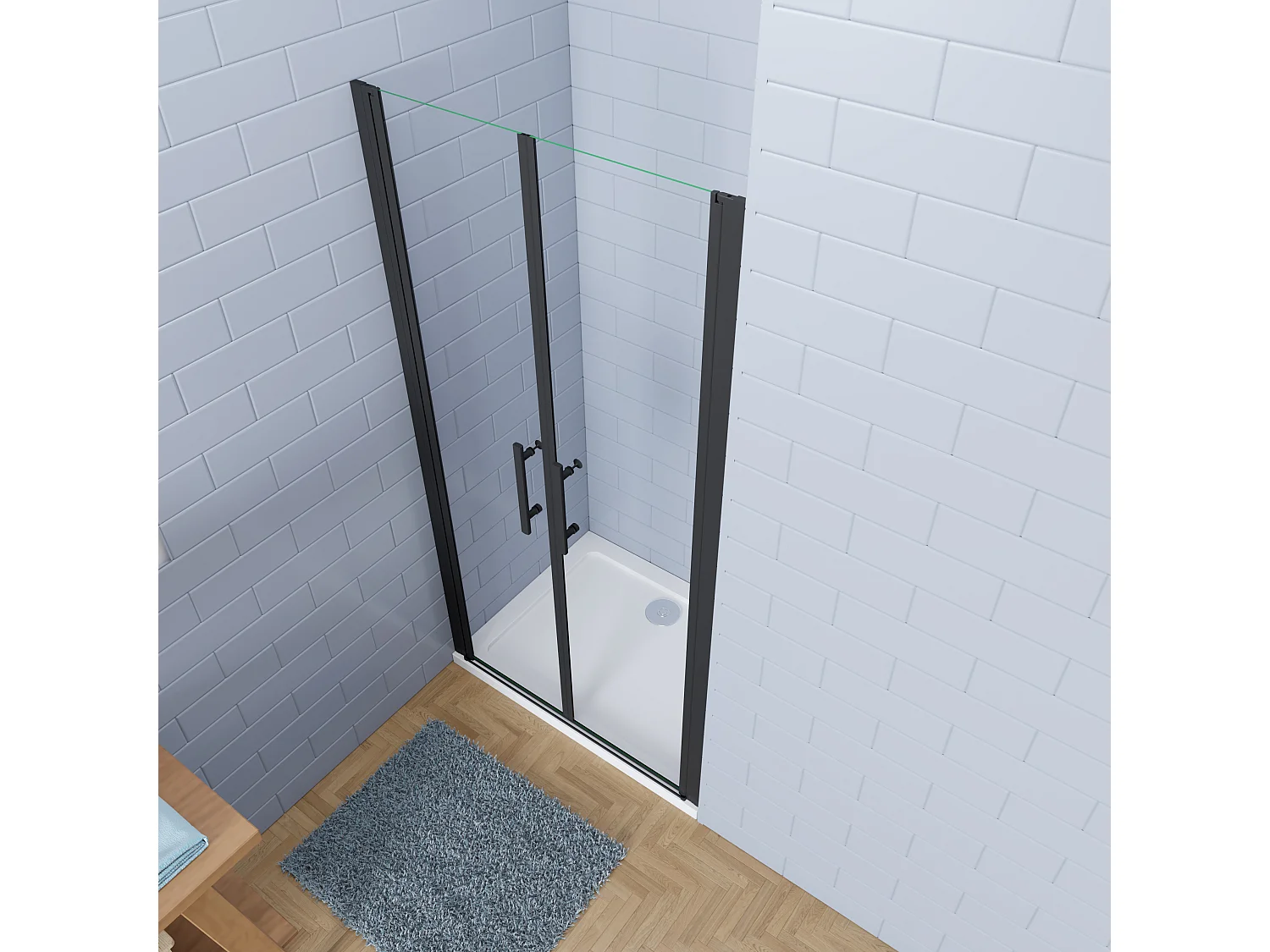 Aica industriële stijl dubbele draaideuren 80x195cm incl. Ultraplatte douchebak 80x76cm incl. sifon-6mm nano gehard veiligheidsglas-mat zwarte aluminium Profiel