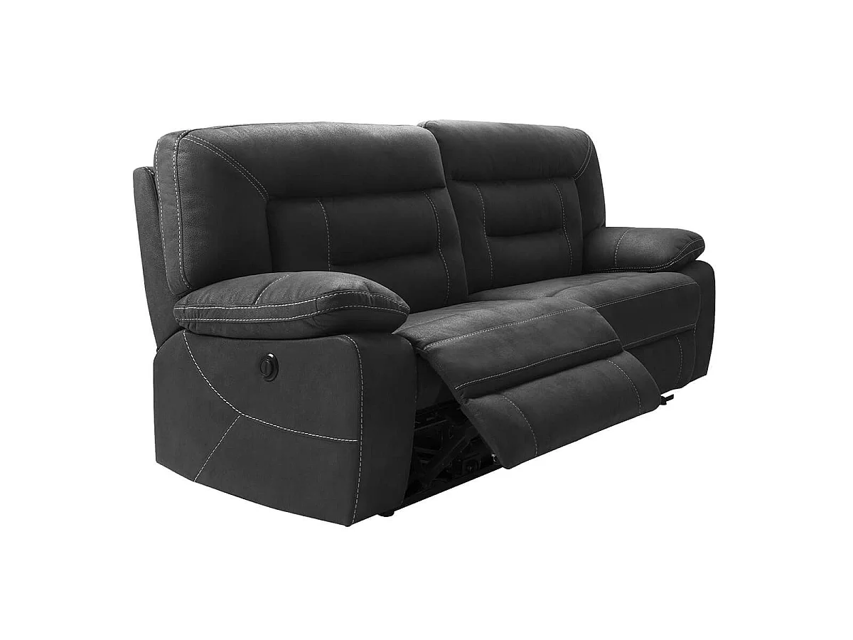 Canapé 3 places relax électrique tissu aspect peau anthracite  - ORTOLIS