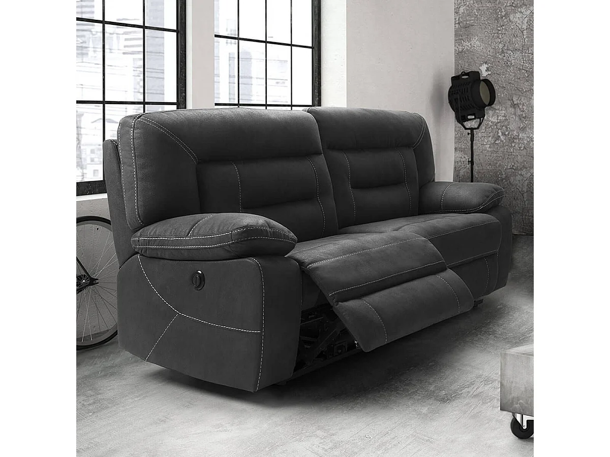 Canapé 3 places relax électrique tissu aspect peau anthracite  - ORTOLIS