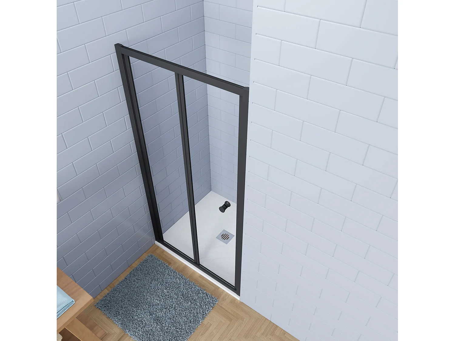 Aica industriële stijl vouwdeur douchedeur 80x195cm incl. Ultraplatte wit douchebak 80x80cm-Slate leisteenlook-incl. sifon-5mm nano gehard glas-mat zwart aluminium