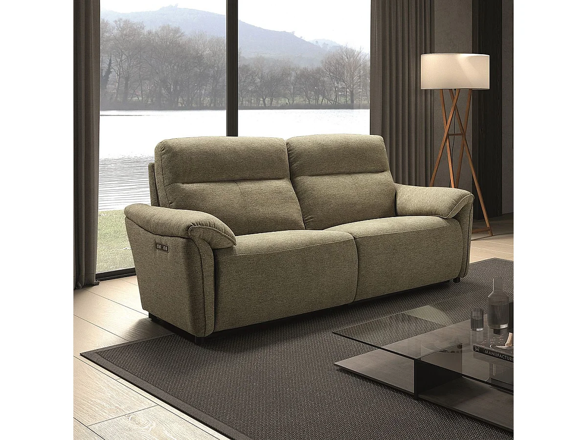 Canapé 3 places électrique relax zéro gravity tissu vert chiné - BALCO