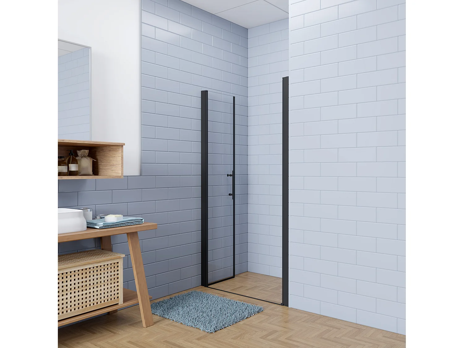 Aica industriële stijl dubbele draaideuren 95x180cm - 6mm gehard veiligheidsglas easyclean - mat zwarte aluminium Profiel