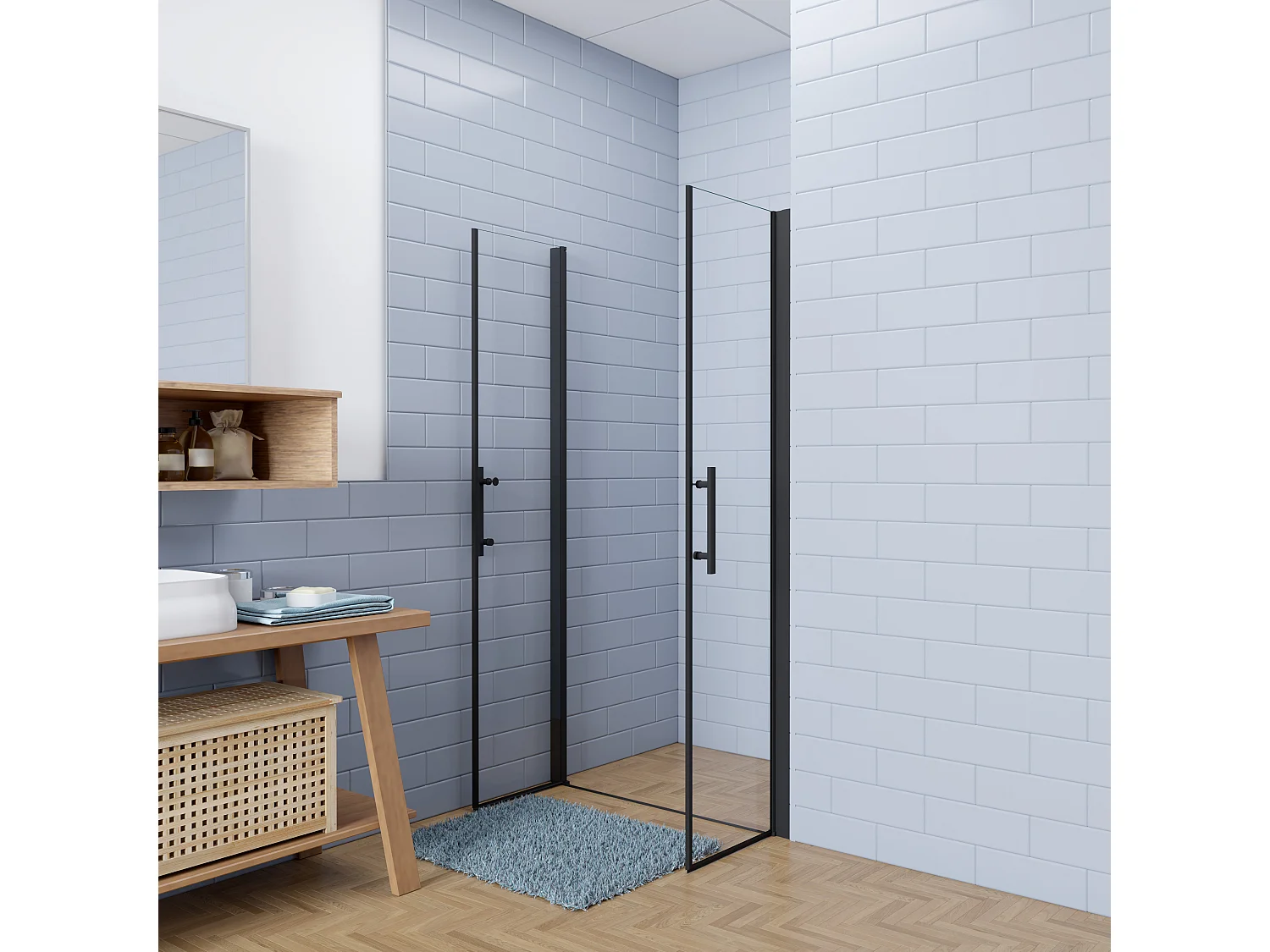 Aica industriële stijl dubbele draaideuren 95x180cm - 6mm gehard veiligheidsglas easyclean - mat zwarte aluminium Profiel