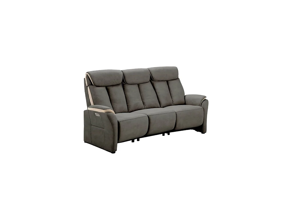 Canapé 3 places relax électrique New Nobuck gris foncé et beige - ODEON