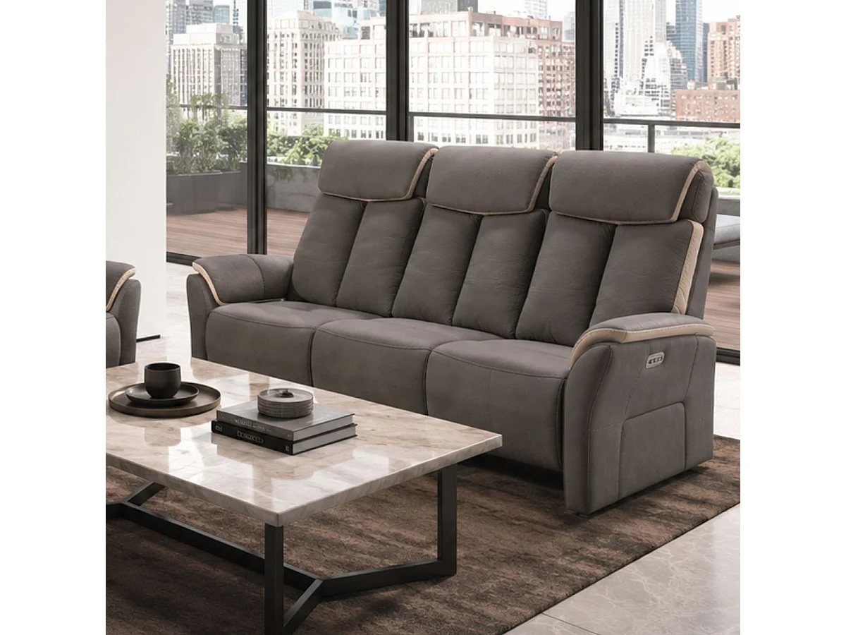 Canapé 3 places relax électrique New Nobuck gris foncé et beige - ODEON