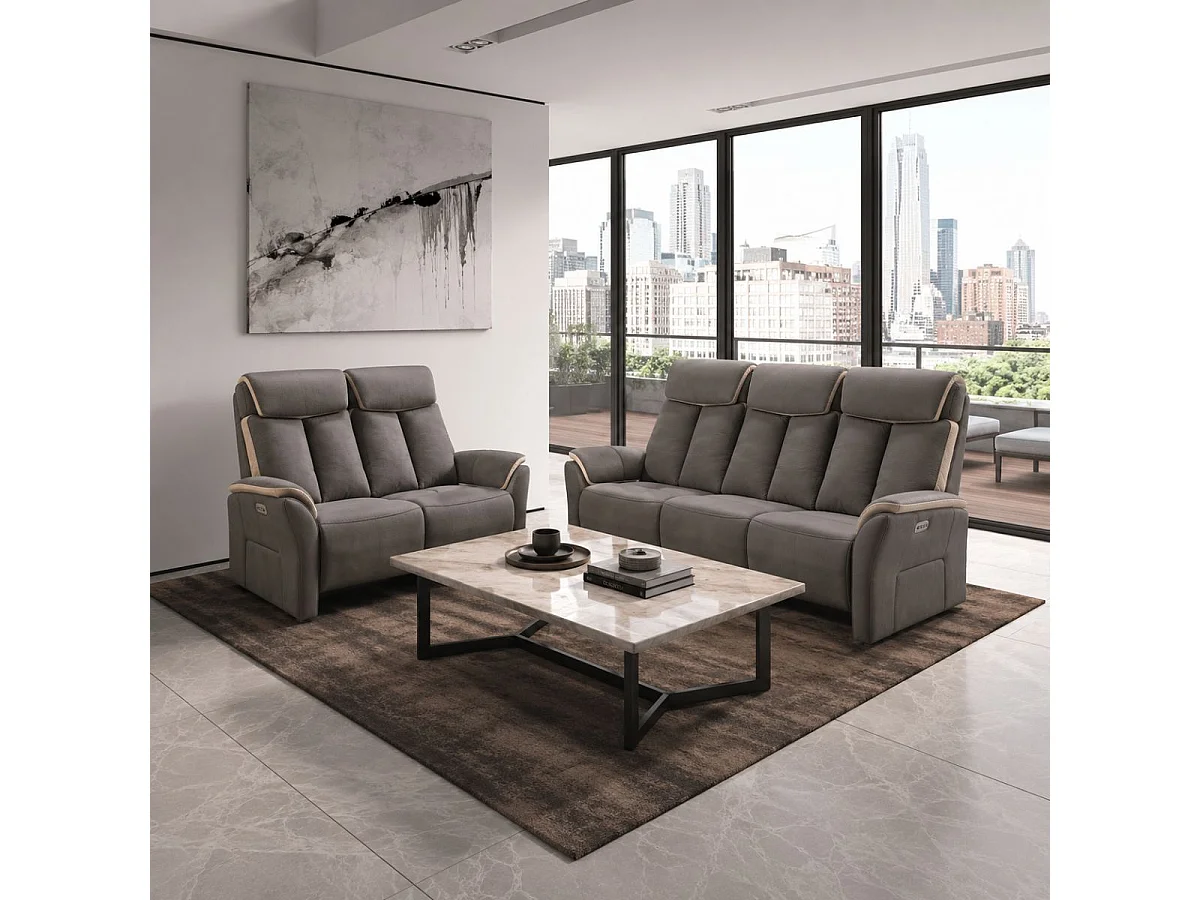 Canapé 3 places relax électrique New Nobuck gris foncé et beige - ODEON