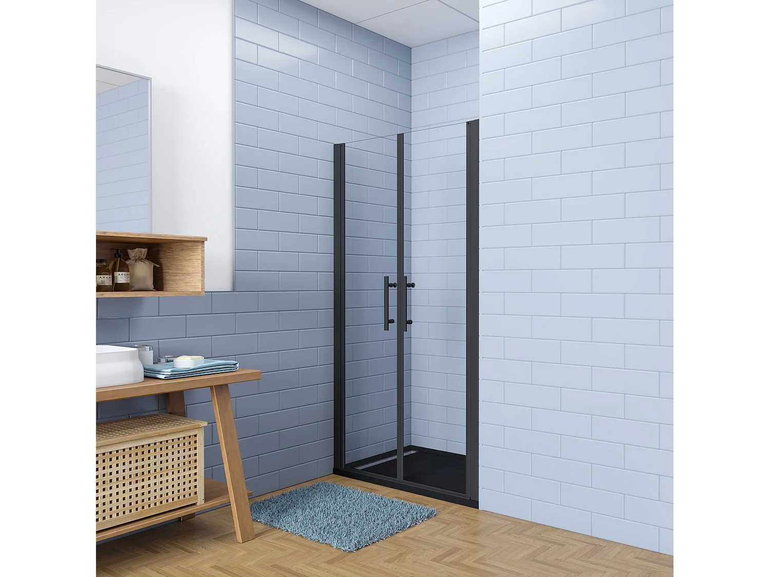 Aica industriële stijl dubbele draaideuren 140x195cm incl. Ultraplatte zwart douchebak 80x140cm incl. sifon-6mm nano gehard veiligheidsglas-mat zwarte aluminium
