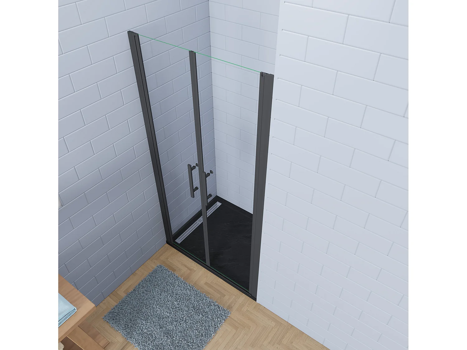 Aica industriële stijl dubbele draaideuren 140x195cm incl. Ultraplatte zwart douchebak 80x140cm incl. sifon-6mm nano gehard veiligheidsglas-mat zwarte aluminium