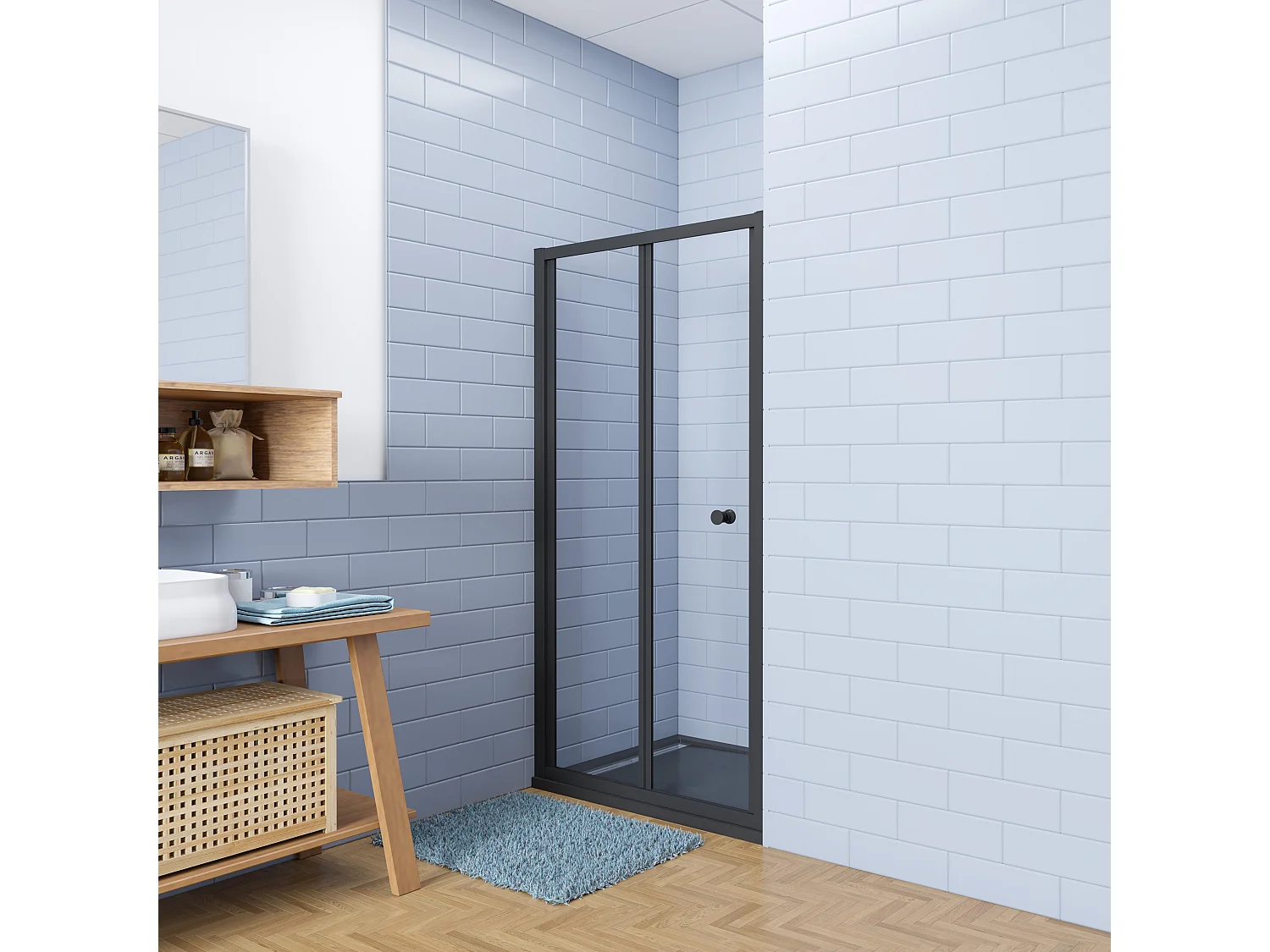 Aica industriële stijl vouwdeur douchedeur 80x195cm incl. Ultraplatte zwart douchebak 80x160cm incl. lage sifon-5mm nano gehard glas-mat zwart aluminium frame