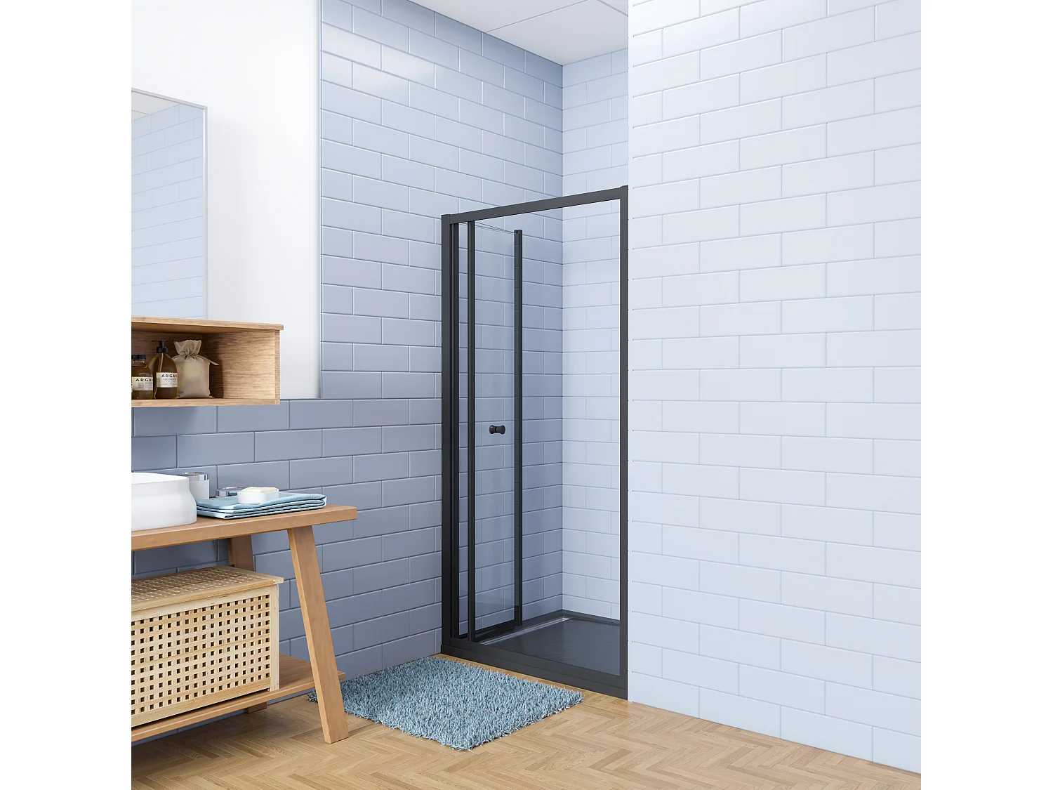 Aica industriële stijl vouwdeur douchedeur 80x195cm incl. Ultraplatte zwart douchebak 80x160cm incl. lage sifon-5mm nano gehard glas-mat zwart aluminium frame