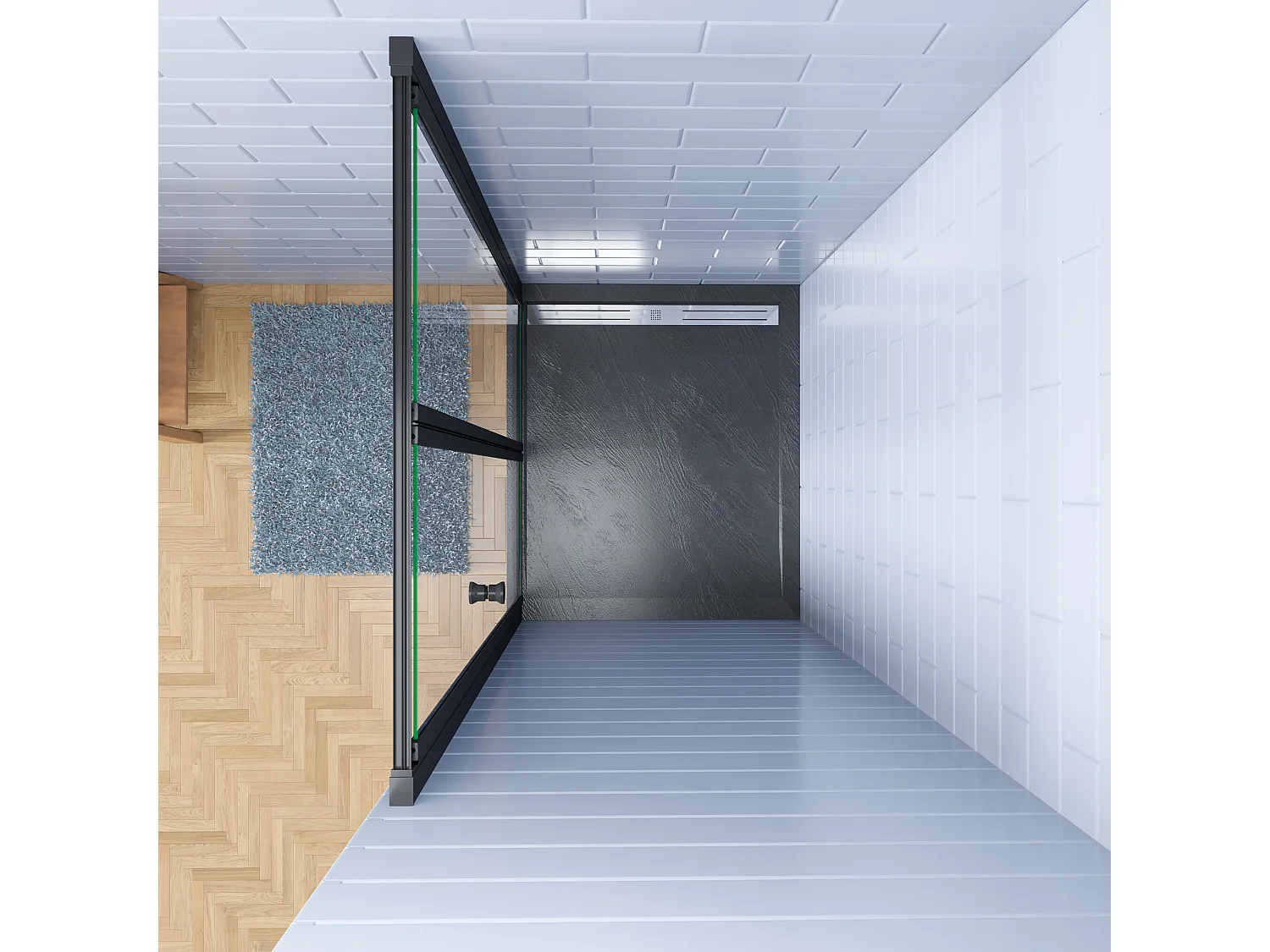 Aica industriële stijl vouwdeur douchedeur 80x195cm incl. Ultraplatte zwart douchebak 80x160cm incl. lage sifon-5mm nano gehard glas-mat zwart aluminium frame