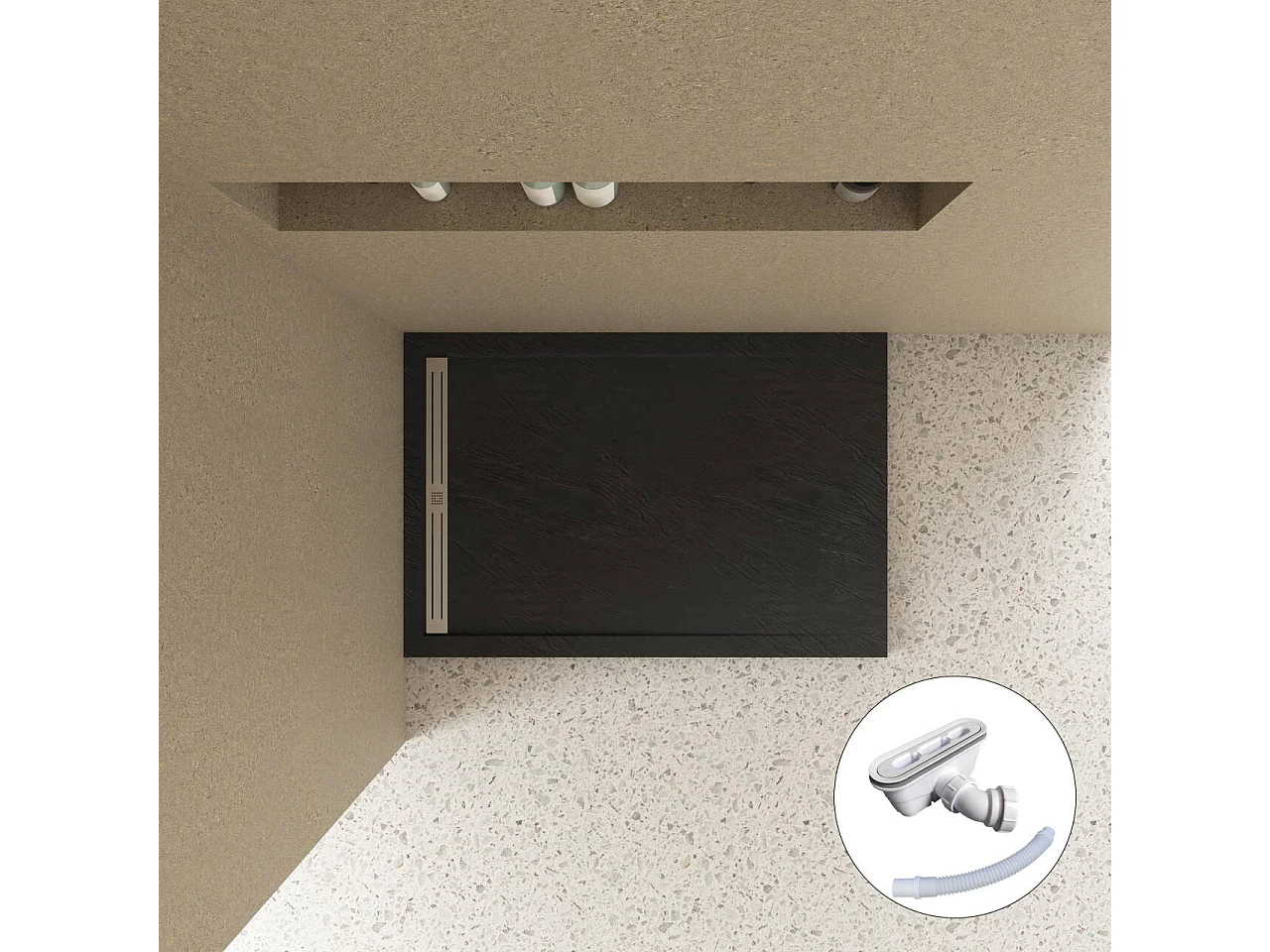 Aica industriële stijl vouwdeur douchedeur 80x195cm incl. Ultraplatte zwart douchebak 80x160cm incl. lage sifon-5mm nano gehard glas-mat zwart aluminium frame