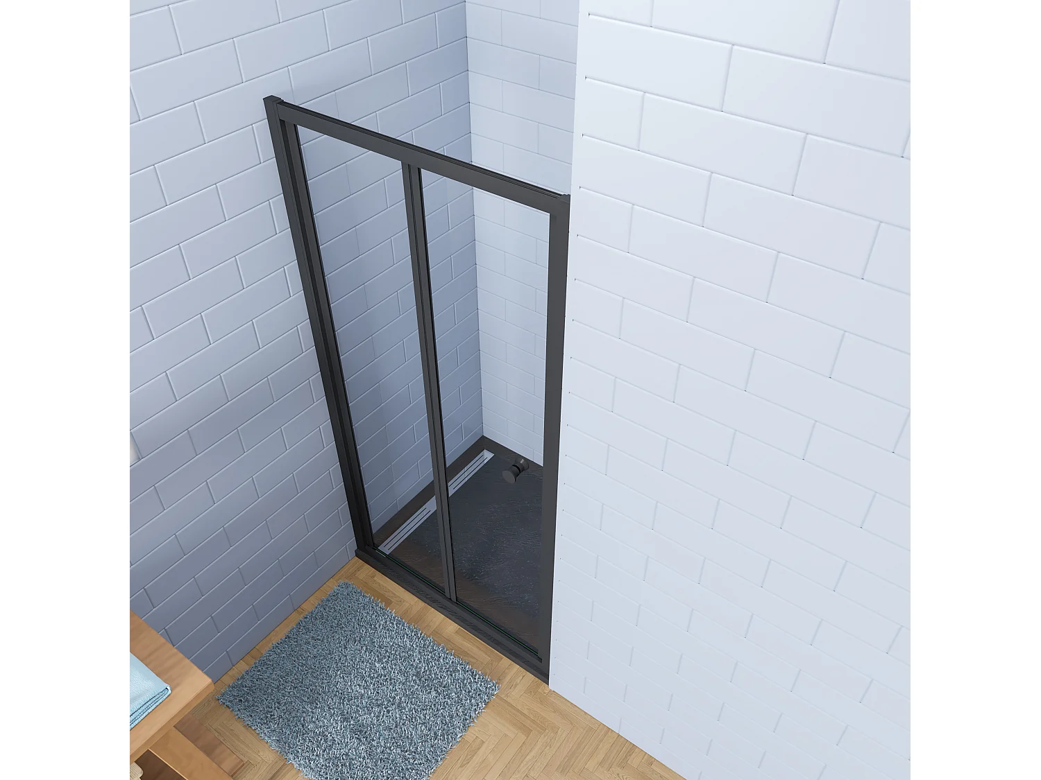Aica industriële stijl vouwdeur douchedeur 90x195cm incl. Ultraplatte zwart douchebak 90x120cm incl. lage sifon-5mm nano gehard glas-mat zwart aluminium frame