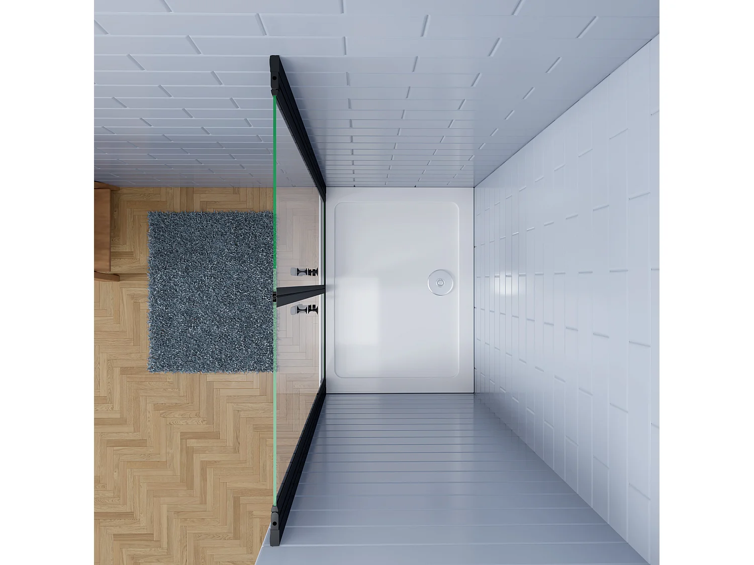 Aica industriële stijl dubbele draaideuren 70x195cm incl. Ultraplatte douchebak 150x70cm incl. sifon-6mm nano gehard veiligheidsglas-mat zwarte aluminium Profiel