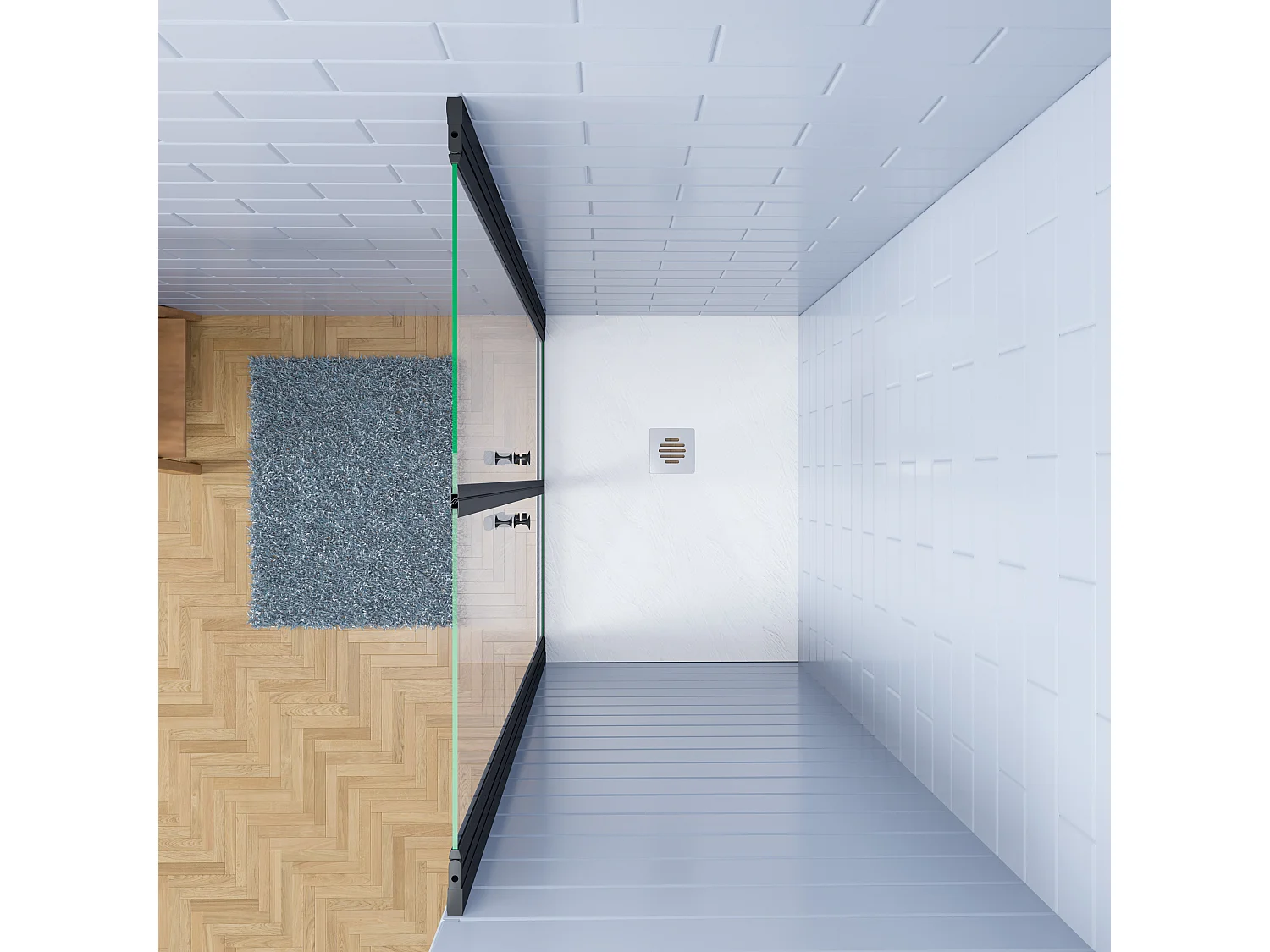Aica industriële stijl dubbele draaideuren 80x195cm incl.wit ultraplatte douchebak 80x80cm-Slate leisteenlook-incl.sifon-6mm nano gehard glas-mat zwarte aluminium