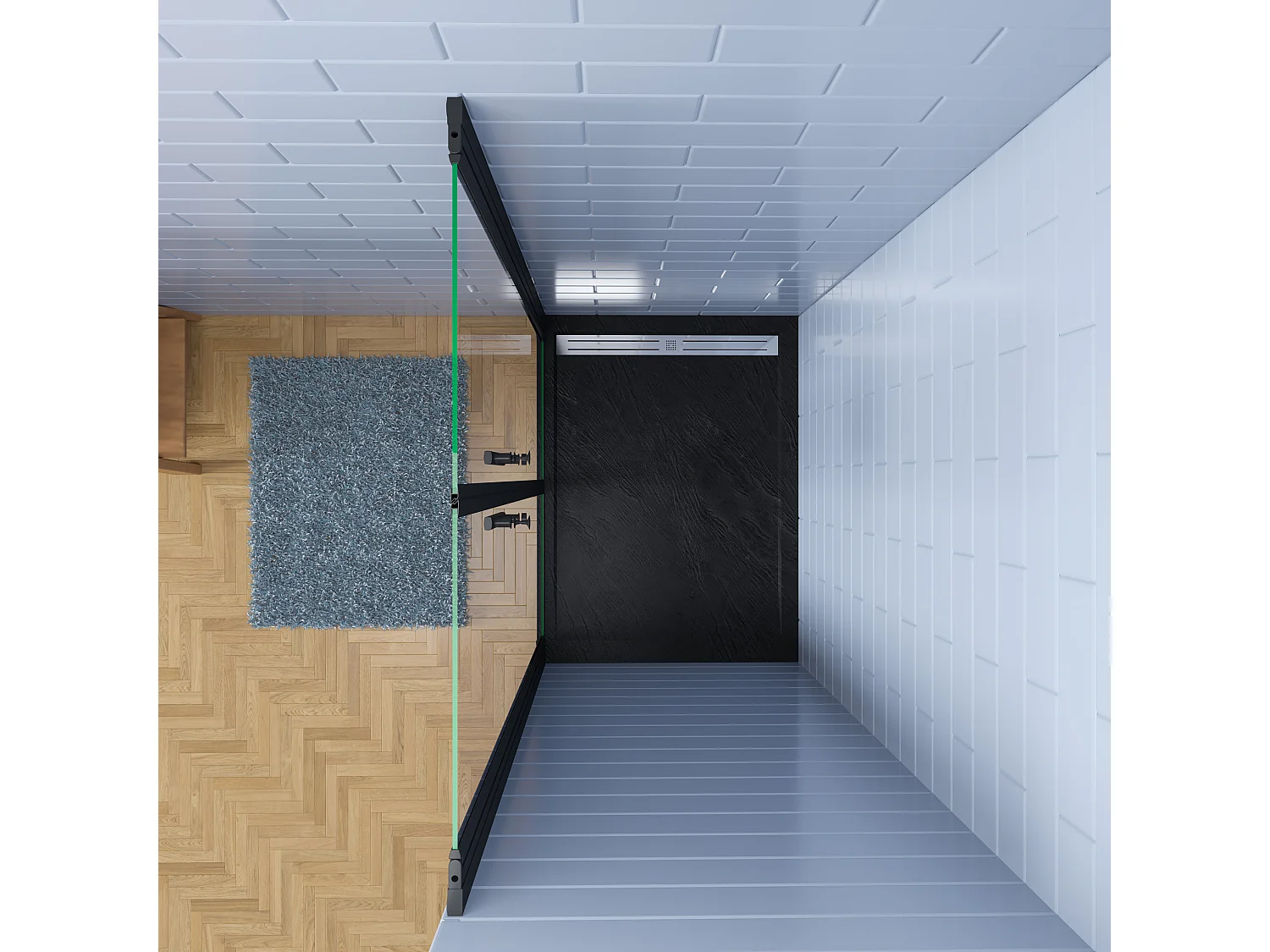 Aica industriële stijl dubbele draaideuren 80x195cm incl. Ultraplatte zwart douchebak 80x100cm incl. sifon-6mm nano gehard veiligheidsglas-mat zwarte aluminium