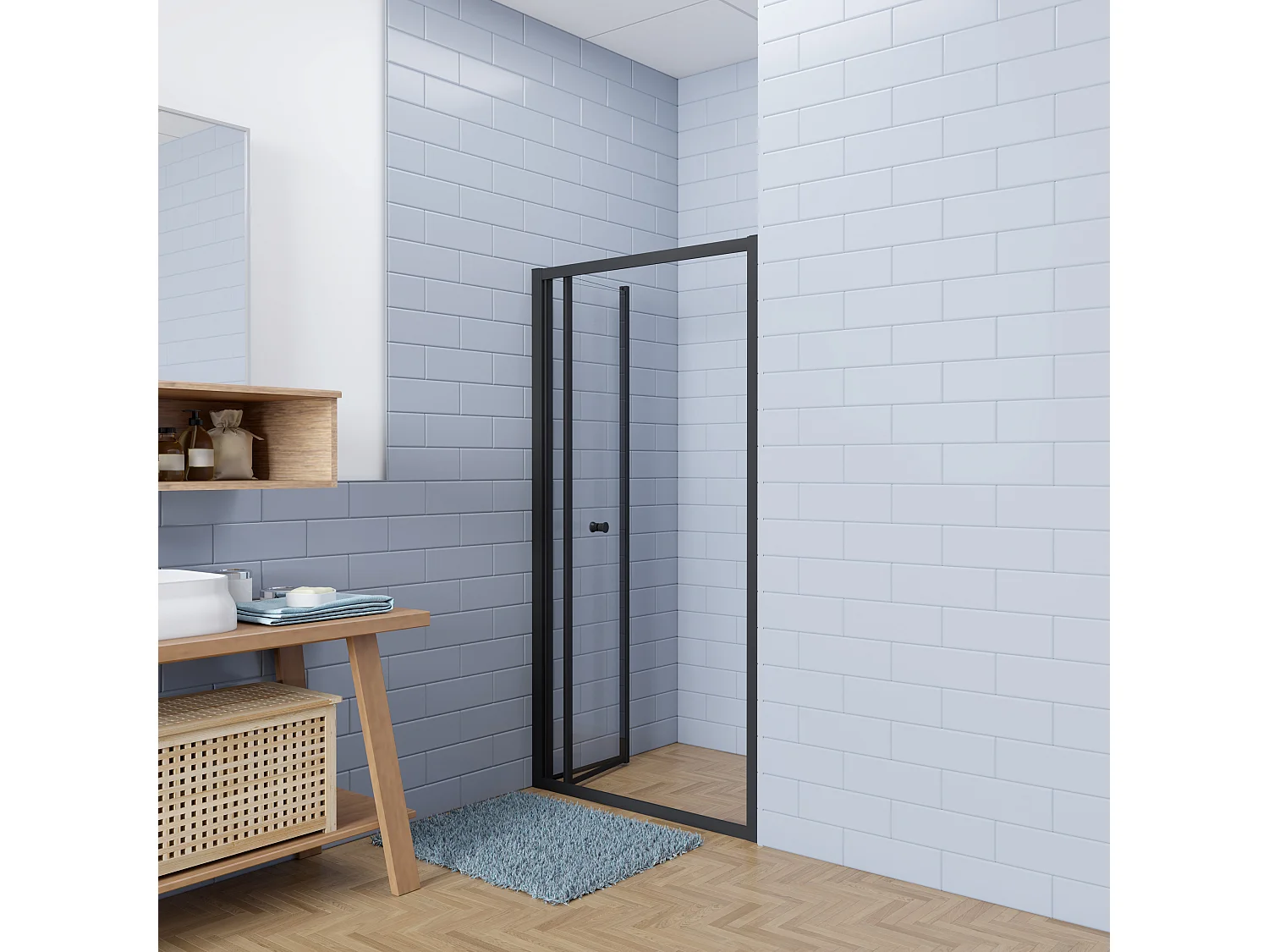 Aica industriële stijl vouwdeur douchedeur 95x195cm - 5mm gehard veiligheidsglas easyclean - mat zwart aluminium frame