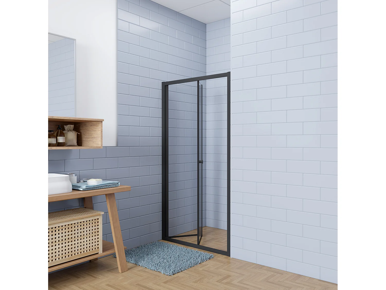 Aica industriële stijl vouwdeur douchedeur 100x195cm - 5mm gehard veiligheidsglas easyclean - mat zwart aluminium frame