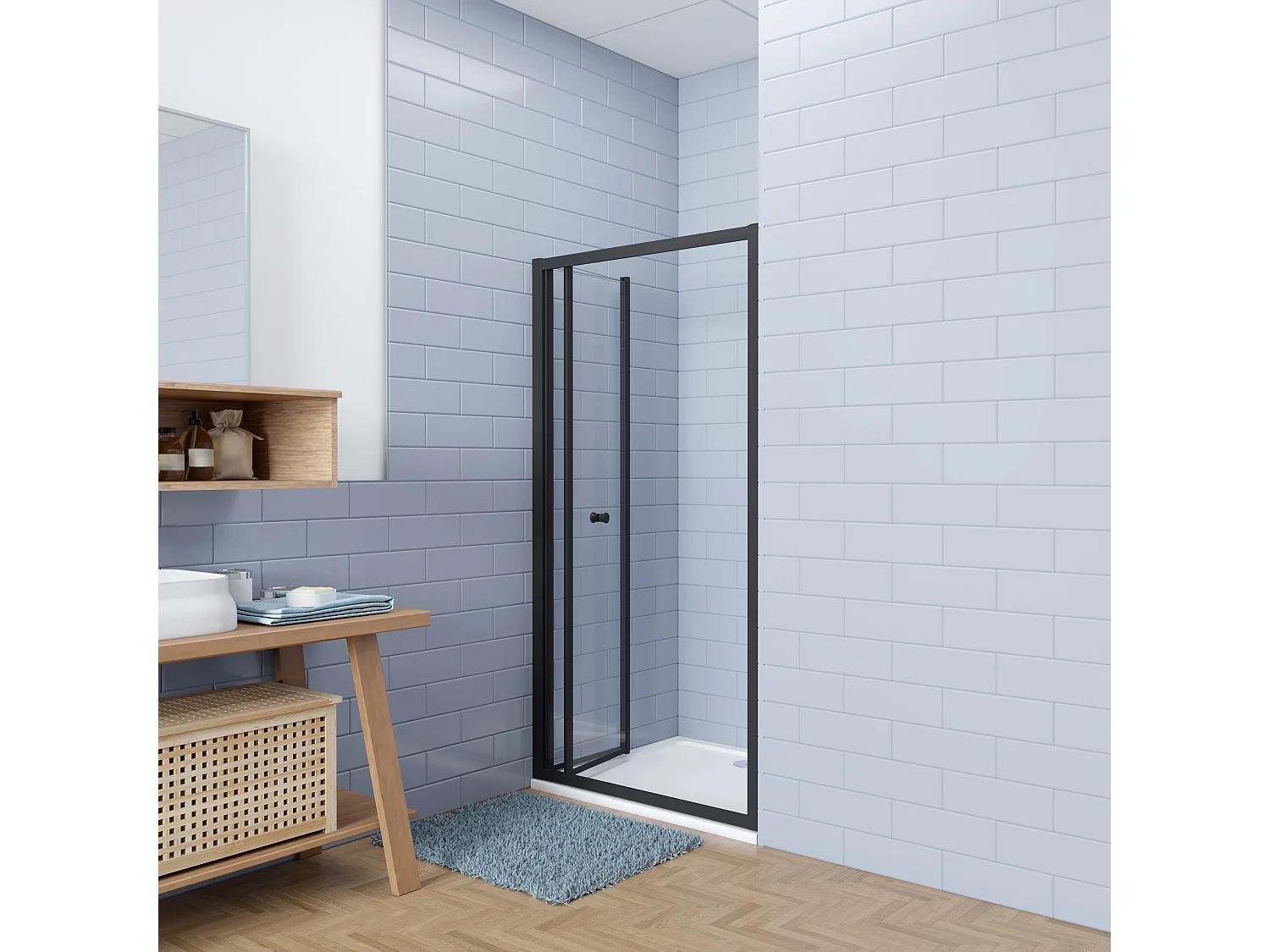 Aica industriële stijl vouwdeur douchedeur 90x195cm incl. Ultraplatte douchebak 160x90cm incl. sifon-5mm gehard veiligheidsglas easyclean-mat zwart aluminium frame