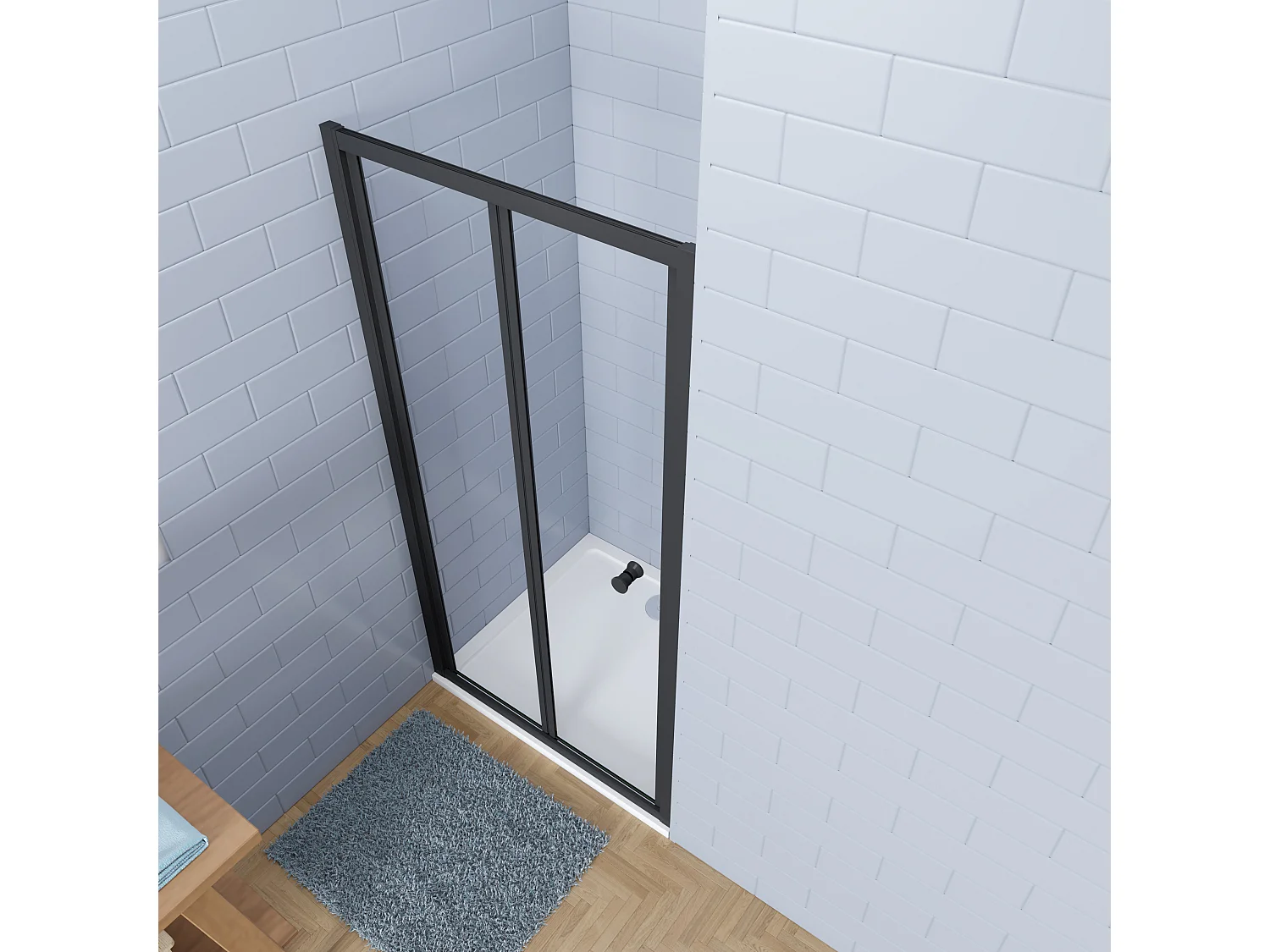 Aica industriële stijl vouwdeur douchedeur 90x195cm incl. Ultraplatte douchebak 160x90cm incl. sifon-5mm gehard veiligheidsglas easyclean-mat zwart aluminium frame