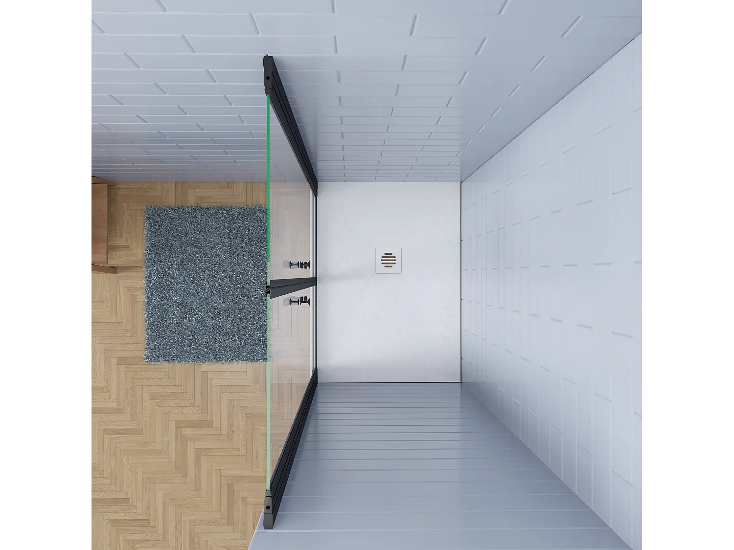 Aica industriële stijl dubbele draaideuren 80x195cm incl.wit ultraplatte douchebak 80x80cm-Slate leisteenlook-incl.sifon-6mm nano gehard glas-mat zwarte aluminium