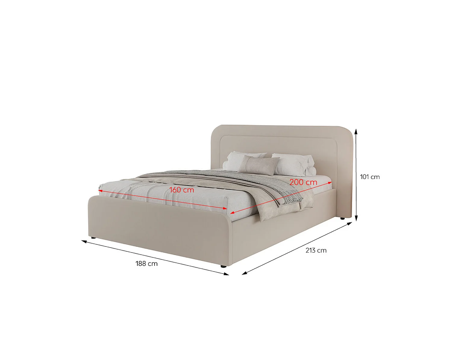 Lit avec coffre de rangement 160x200cm en velours beige BOISE