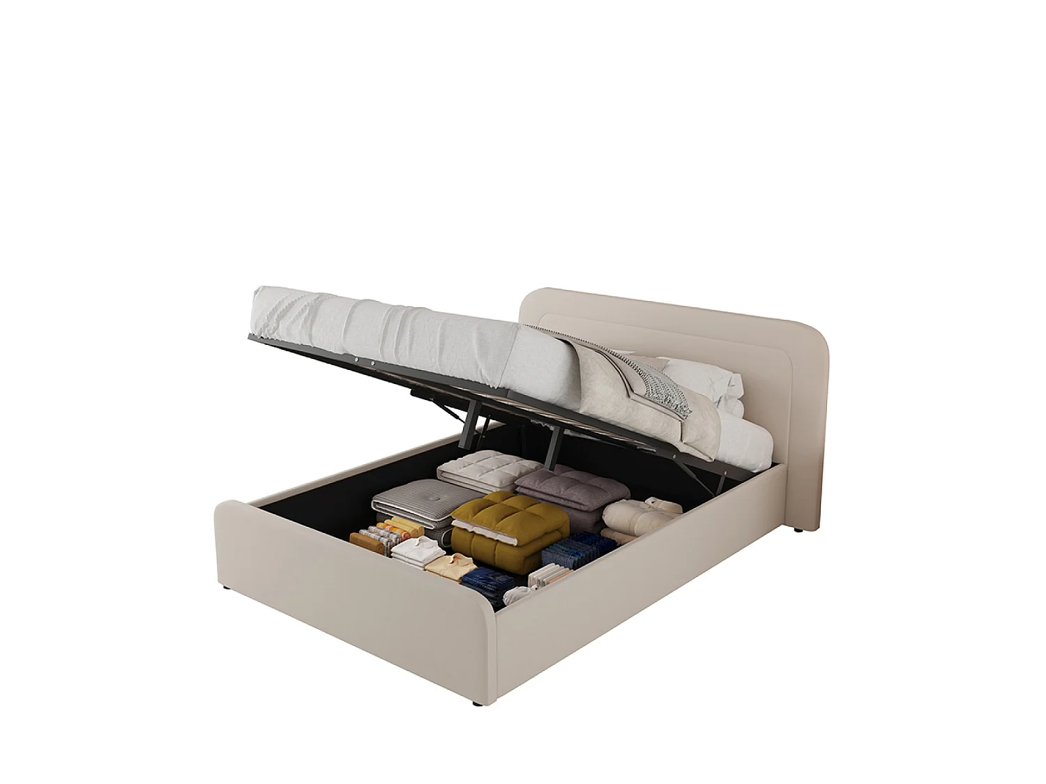 Lit avec coffre de rangement 160x200cm en velours beige BOISE