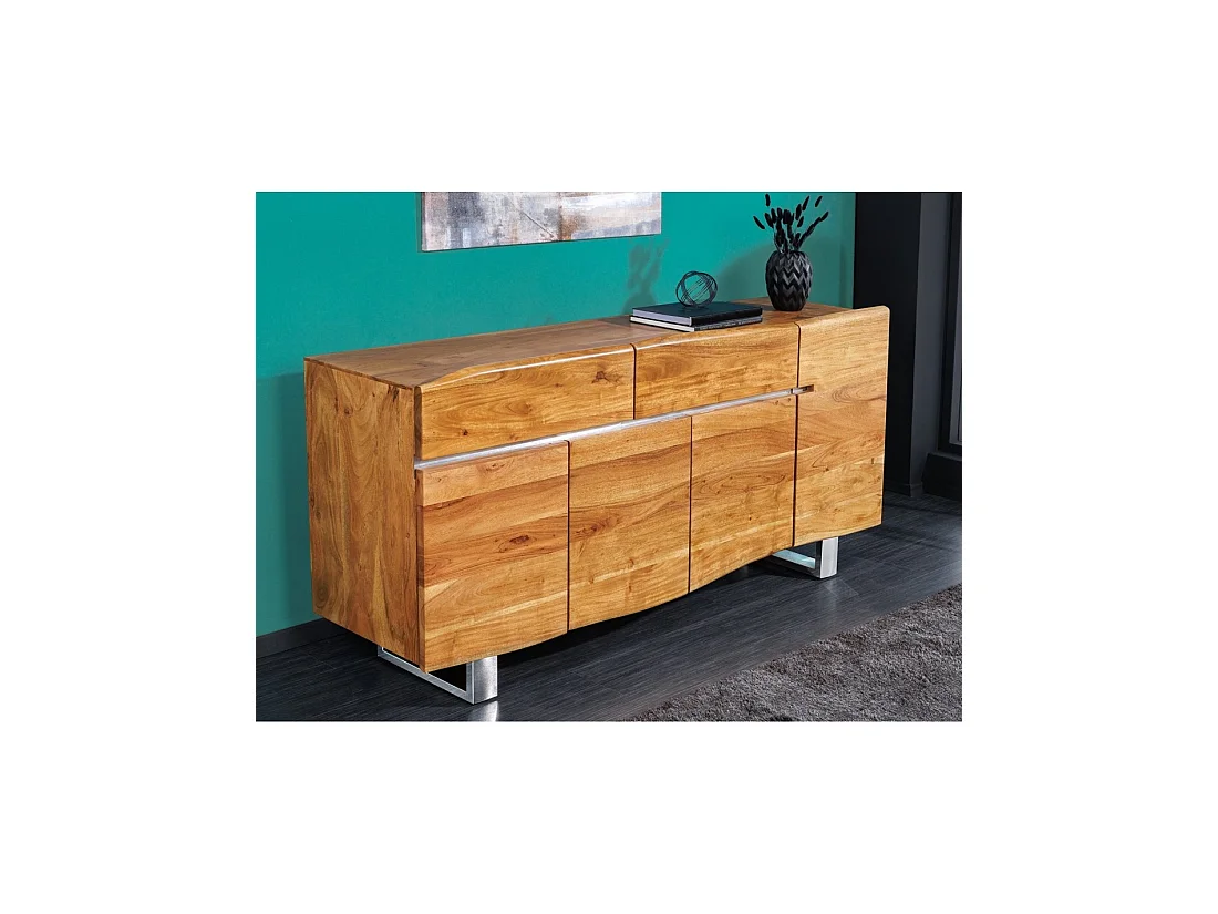 Buffet ARKAYA 170 cm en bois massif d'acacia – 4 portes, 2 tiroirs et piètement métal