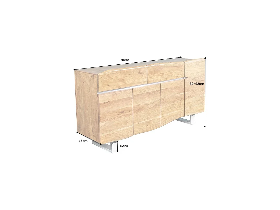 Buffet ARKAYA 170 cm en bois massif d'acacia – 4 portes, 2 tiroirs et piètement métal