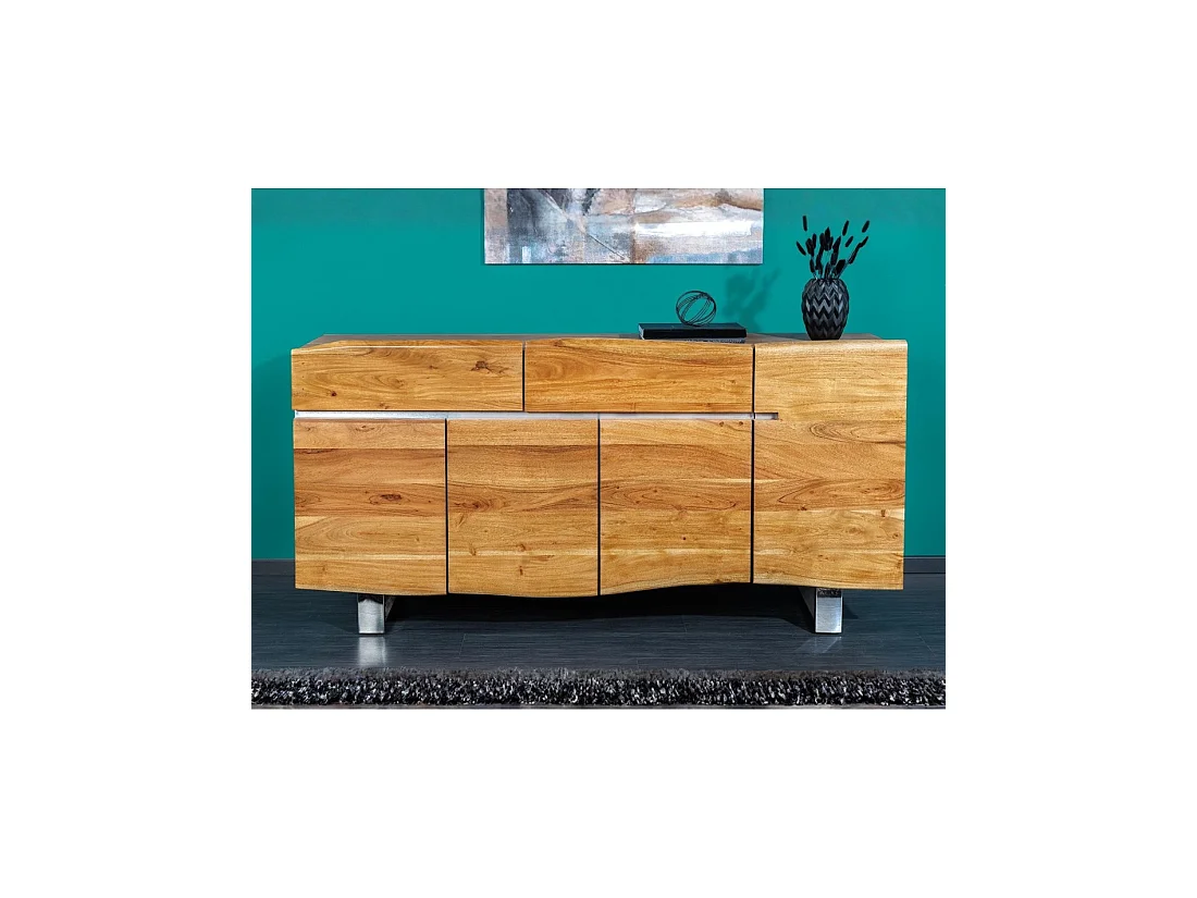 Buffet ARKAYA 170 cm en bois massif d'acacia – 4 portes, 2 tiroirs et piètement métal