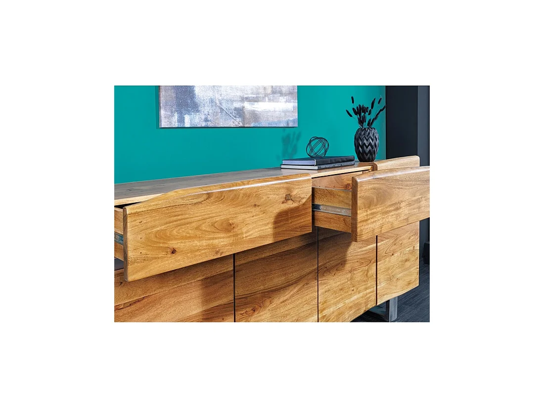 Buffet ARKAYA 170 cm en bois massif d'acacia – 4 portes, 2 tiroirs et piètement métal