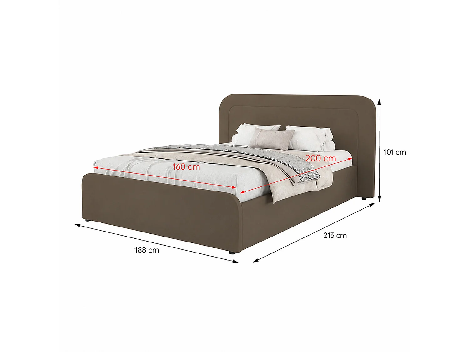 Lit avec coffre de rangement 160x200cm en velours marron BOISE