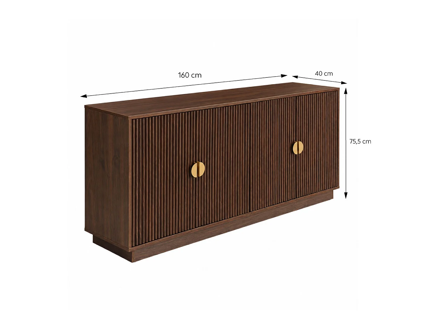 Buffet 4 portes cannelées effet noyer 160 cm TEGAL