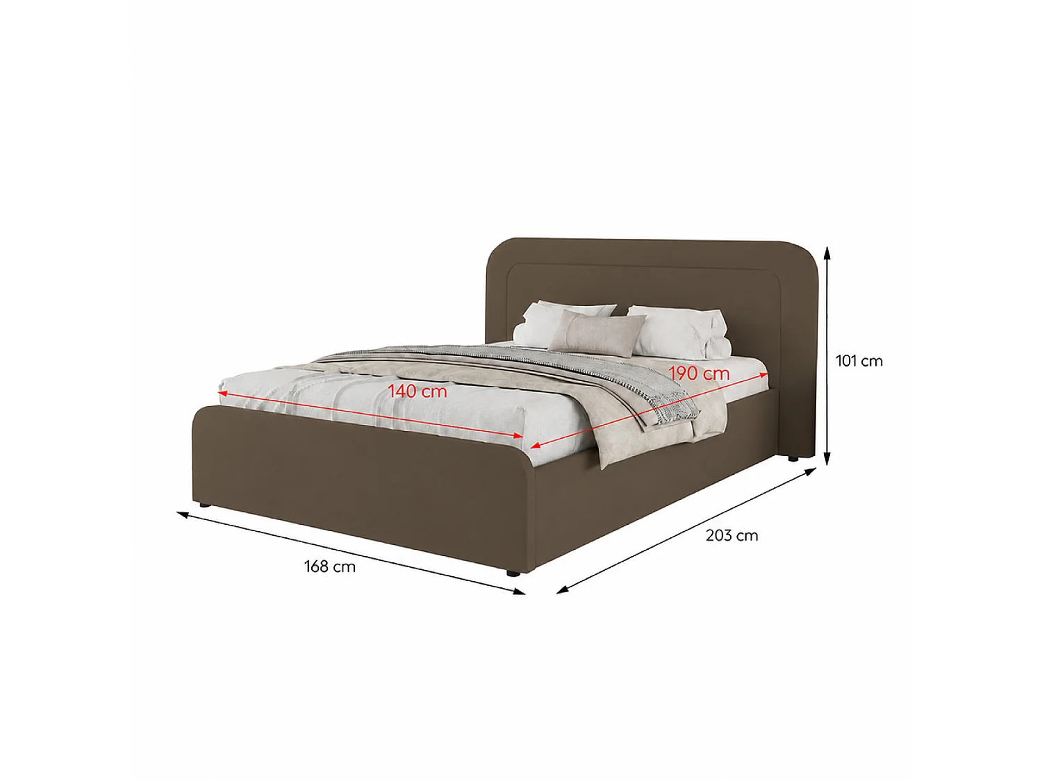 Lit avec coffre de rangement 140x190cm en velours marron BOISE