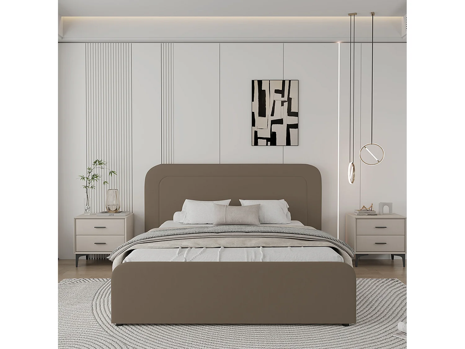 Lit avec coffre de rangement 140x190cm en velours marron BOISE